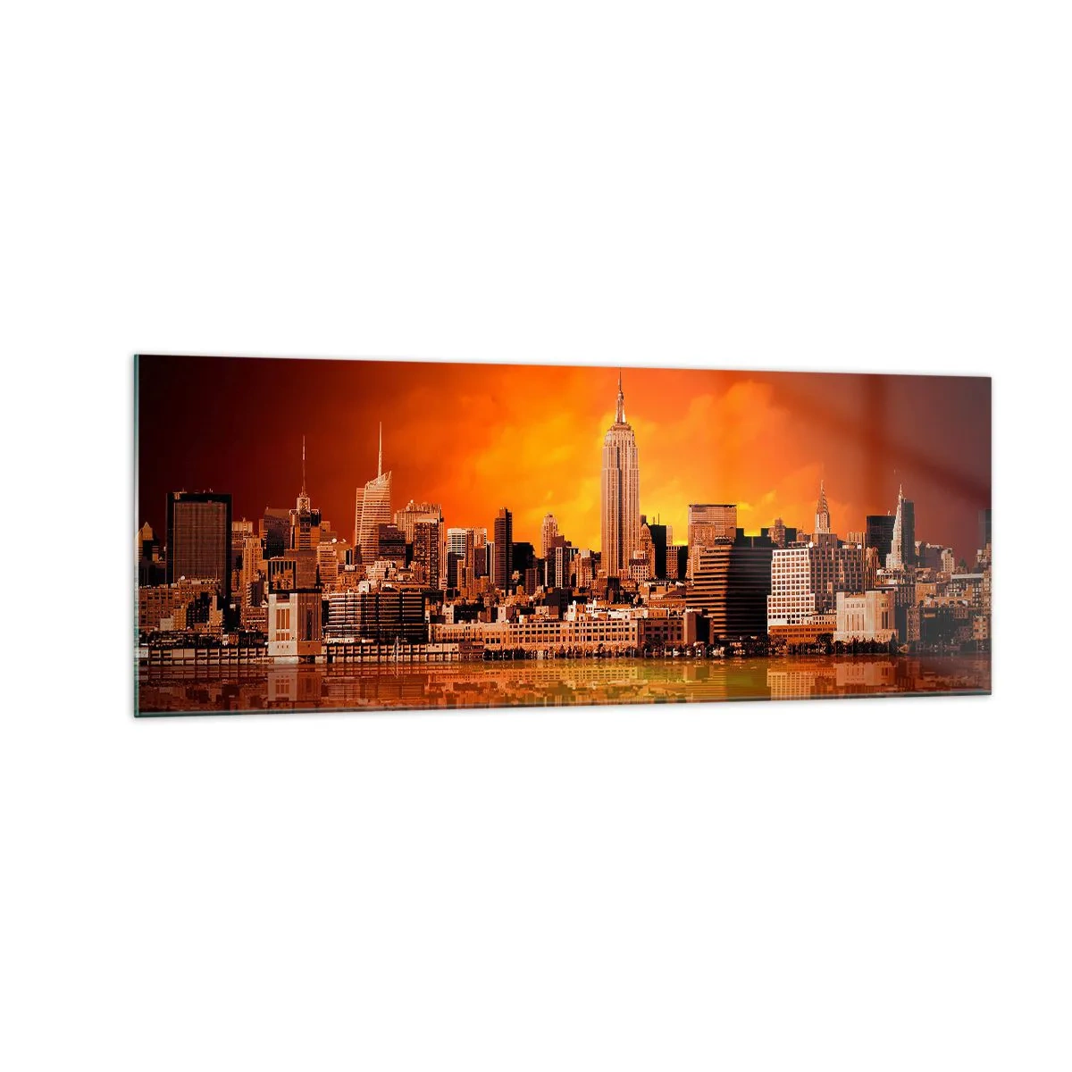 Tablou pe sticlă - Panorama unui oraș mare în galben și maro - 140x50 cm