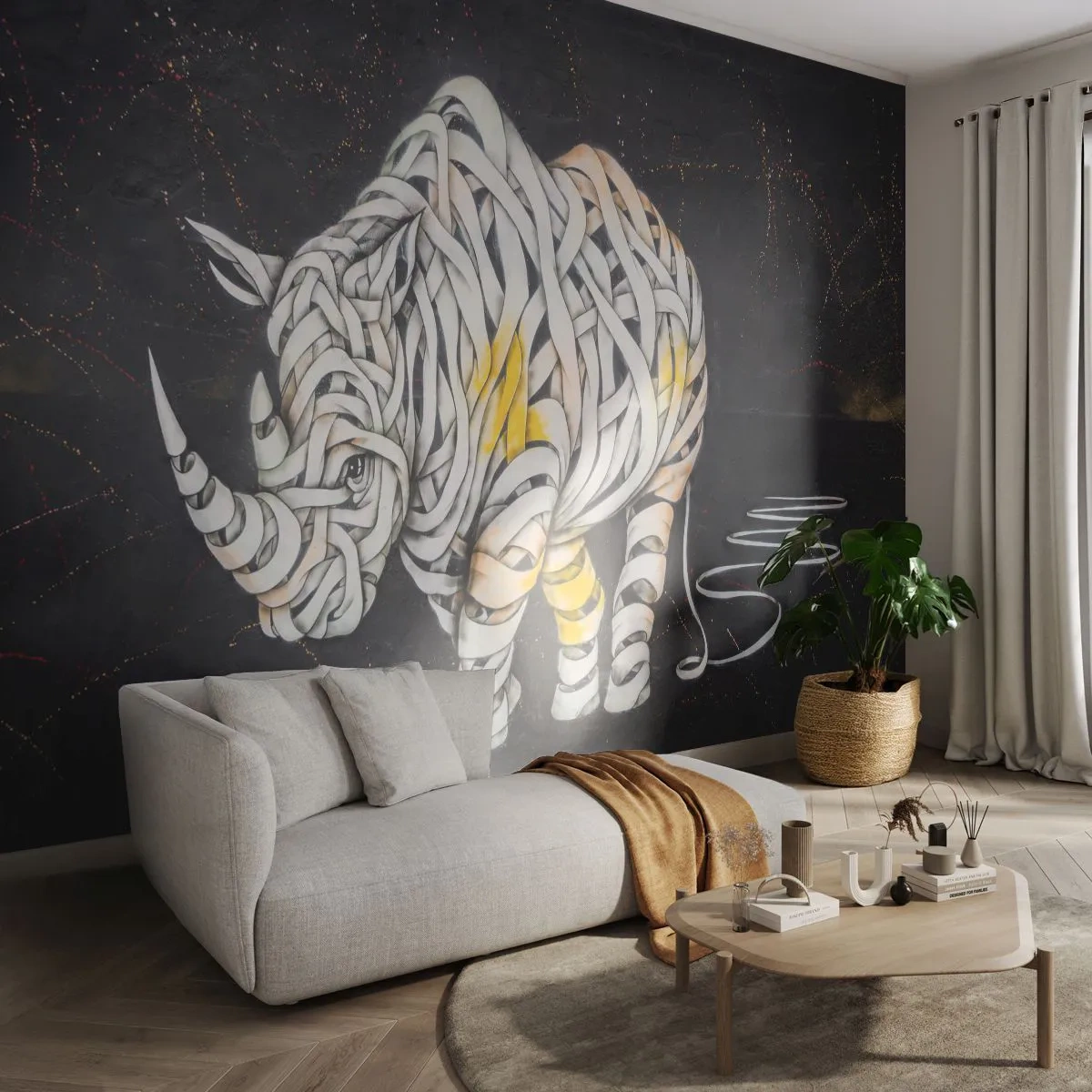 Tapet Autoadeziv Deluxe Sticker - Rinocer cu piele delicată - Abstracția, Rinocer, Abstracția - 250x175 cm