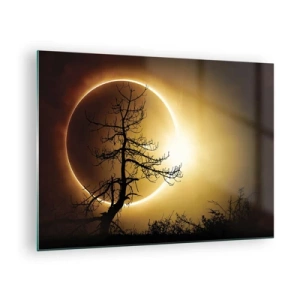 Tablou pe sticlă - Eclipsă solară în spatele copacului - 70x50cm - Eclipsă totală - Decorațiune modernă pentru perete pentru living și dormitor ARTTOR
