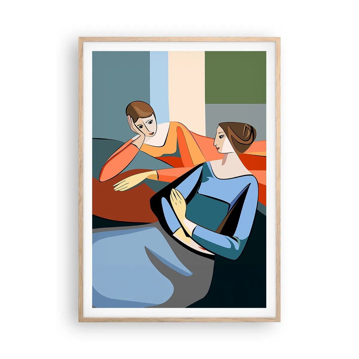 Poster în ramă de stejar deschis - Un moment de confidențe - 70x100 cm