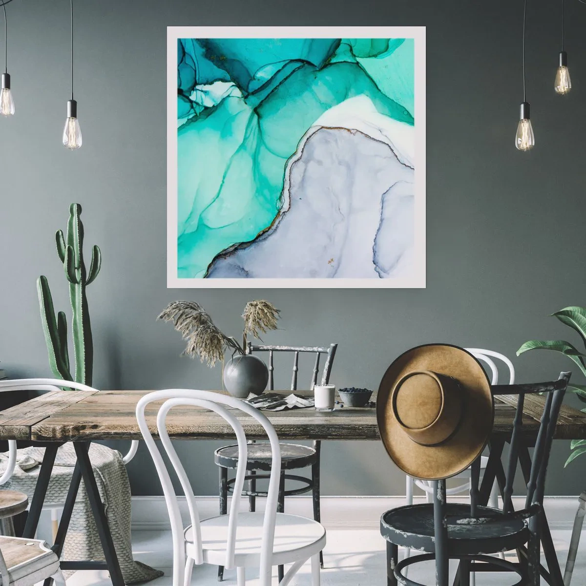 Poster - Studiu în turcoaz - 60x60 cm