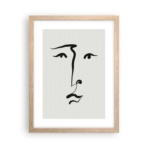 Poster în ramă de stejar deschis - Portret tras cu o linie - 30x40 cm