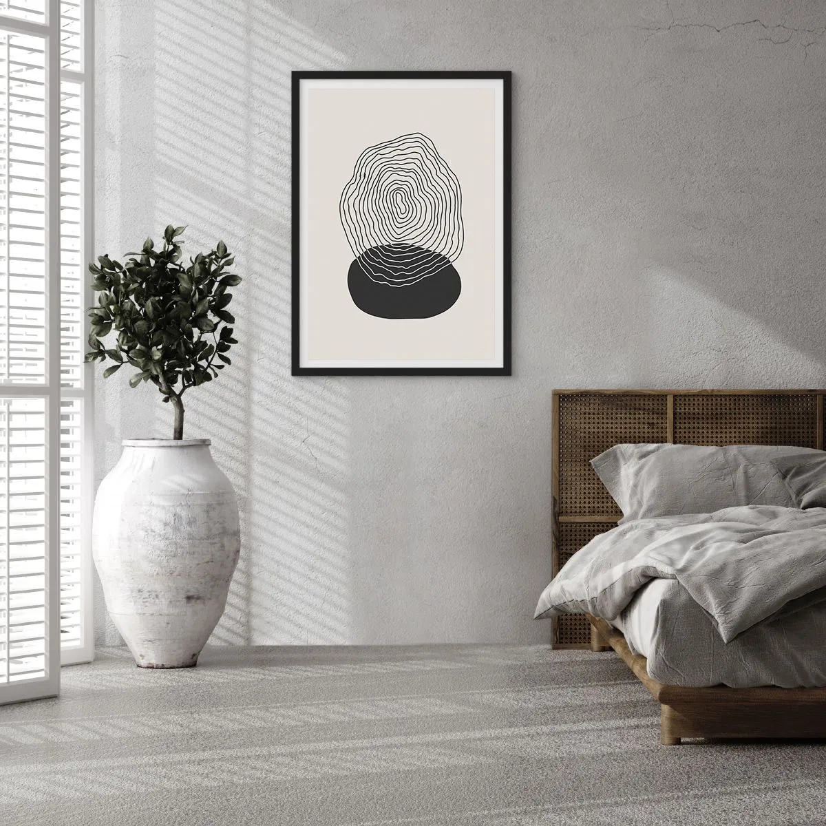 Poster în ramă neagră - Linii negre care creează o formă abstractă pe un fundal deschis - 50x70cm - Persistență și vibrațiile - Decorațiune modernă pentru perete pentru living și dormitor ARTTOR