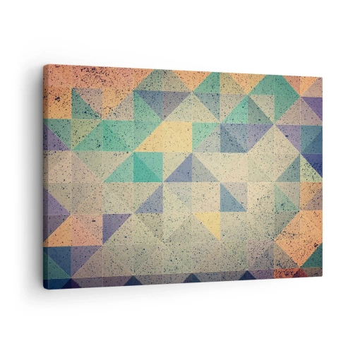 Tablou pe pânză Canvas - O compoziție colorată de triunghiuri geometrice în nuanțe pastelate. - 70x50cm - Republica triunghiurilor - Decorațiune modernă pentru perete pentru living și dormitor ARTTOR