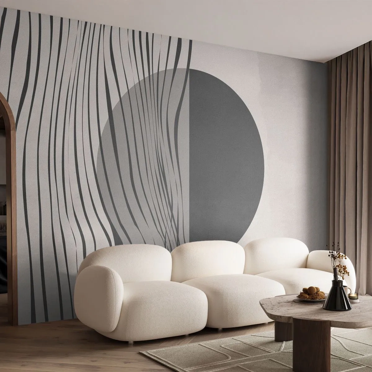 Tapet Premium Sand - Semicompunere - Abstracția, Bucată, alb-negru - 350x256 cm