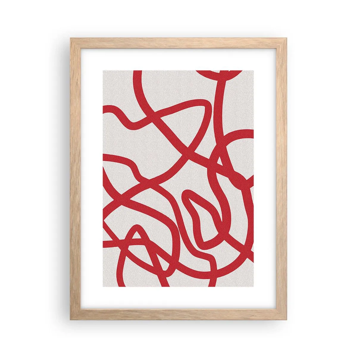 Poster în ramă de stejar deschis - Roșu pe alb - 30x40 cm