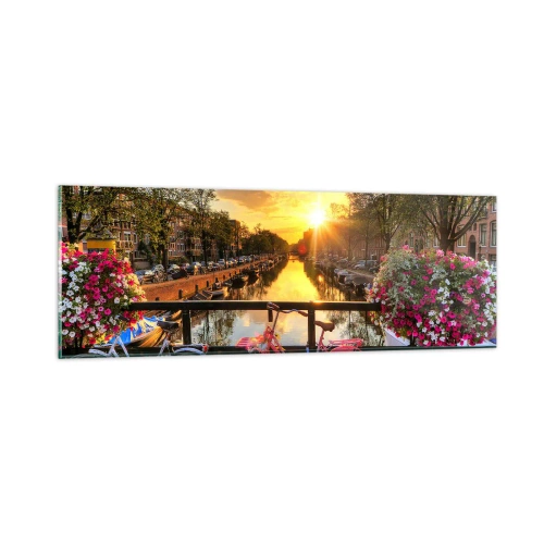 Tablou pe sticlă - Dimineața de primăvară în Amsterdam - 90x30 cm