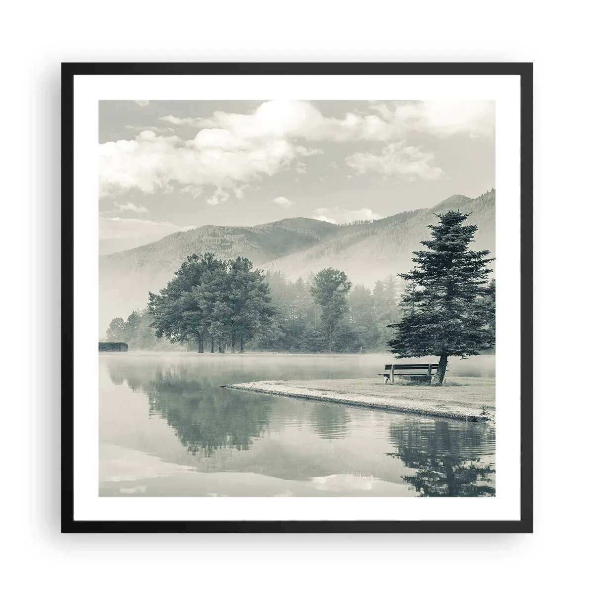 Poster în ramă neagră - Lacul încă doarme - 60x60 cm