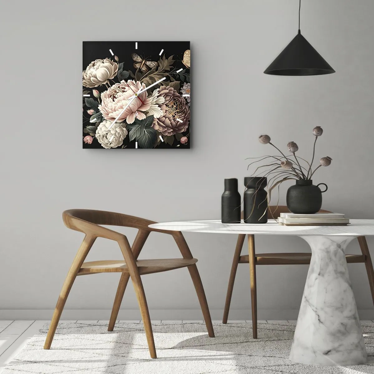 Ceas de perete - Ceas pe sticlă - În stil baroc - 40x40 cm