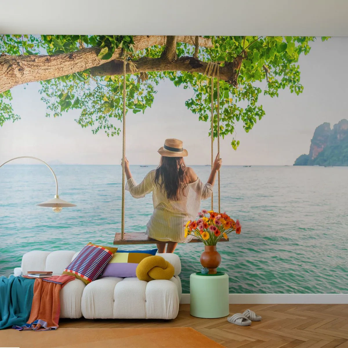 Tapet Premium Canvas - Viața este frumoasă - Relaxare, Leagăn, Femeie - 200x140 cm