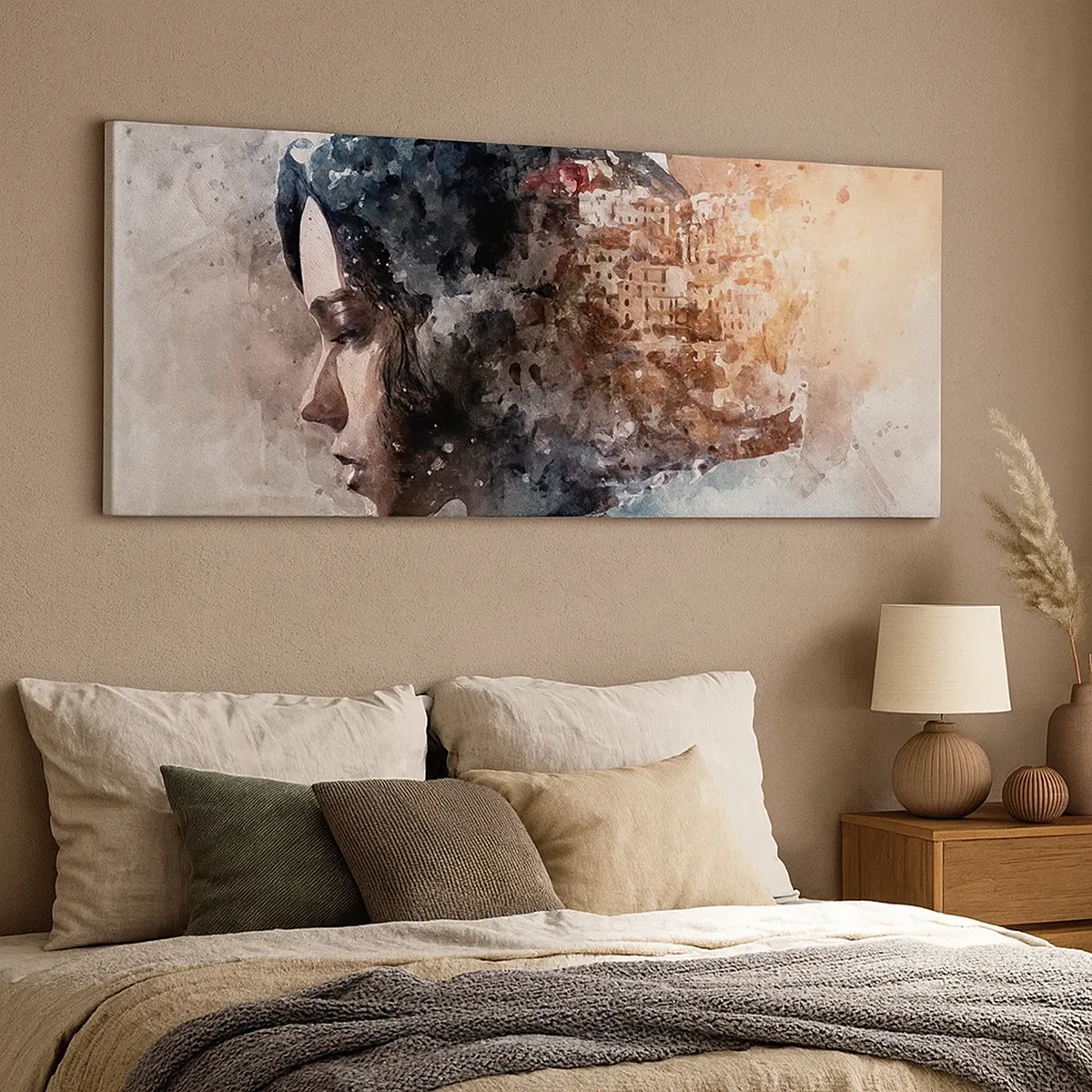 Tablou pe pânză - Povestea unei fete cu un oraș în fundal - 30x30 cm