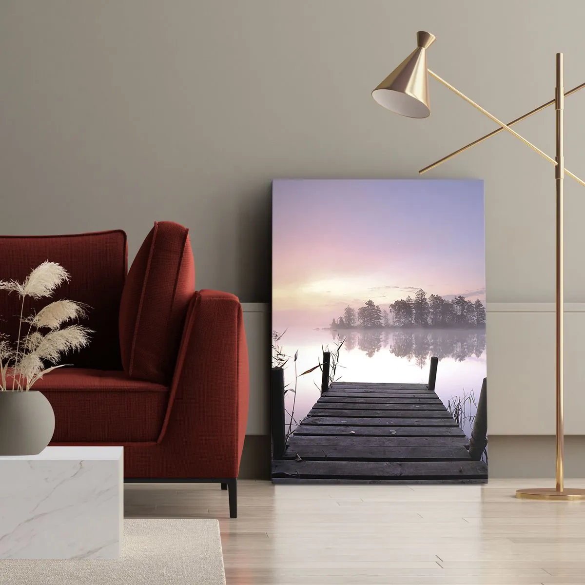 Tablou pe pânză - Din ceața de liliac... - 55x100 cm