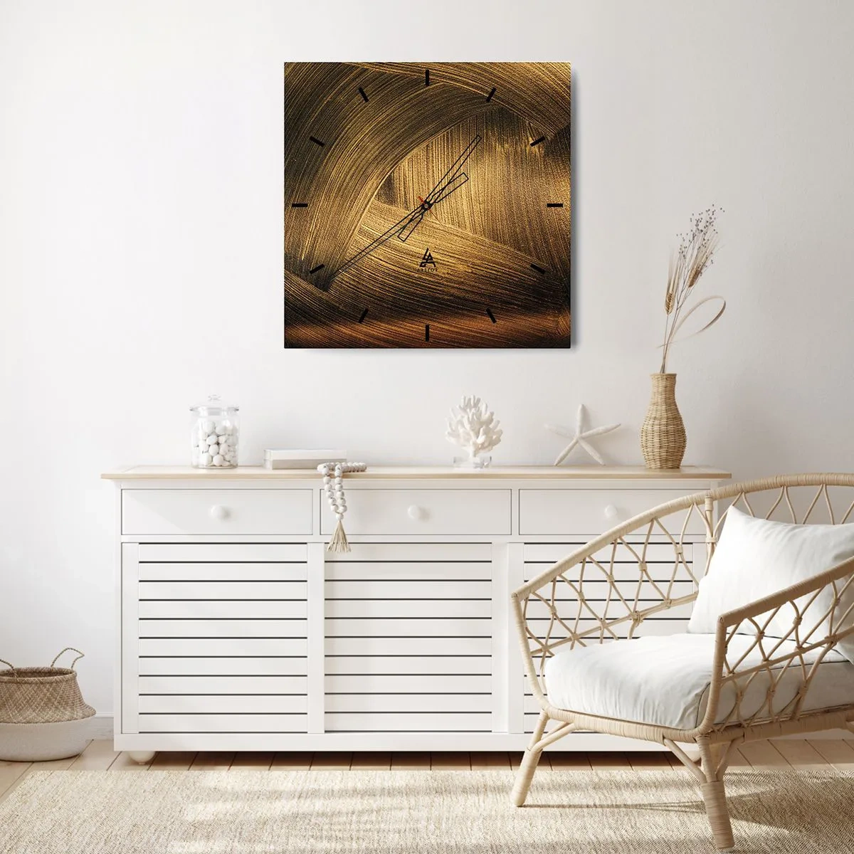 Ceas de perete - Ceas pe sticlă - Într-un labirint de aur - 40x40 cm