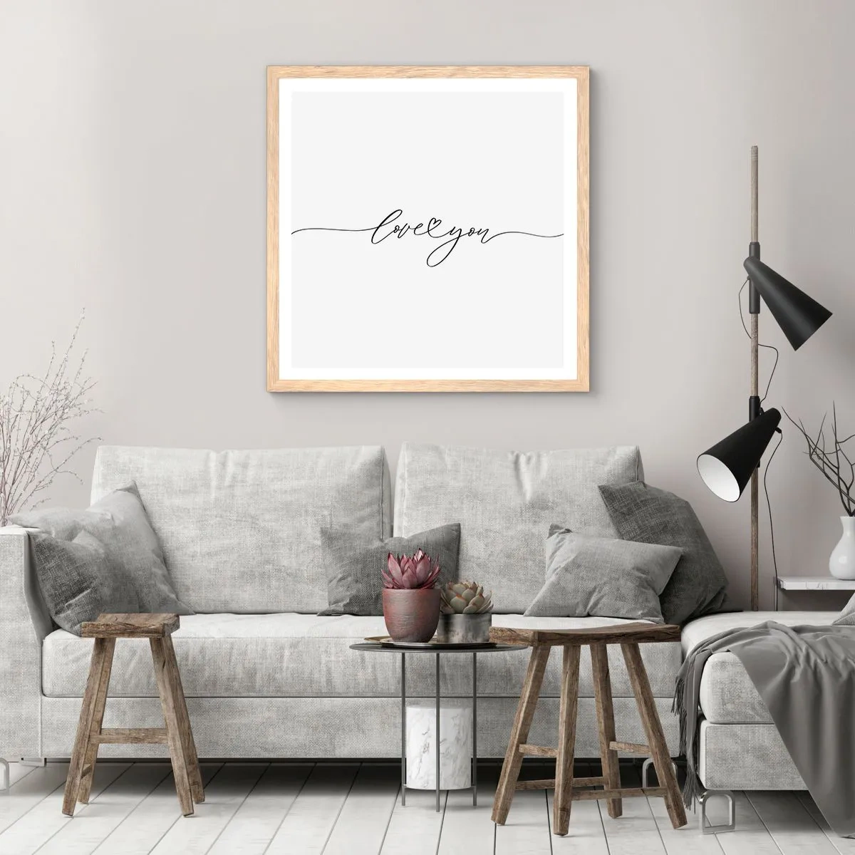 Poster în ramă de stejar deschis - Negru pe alb - 30x30 cm