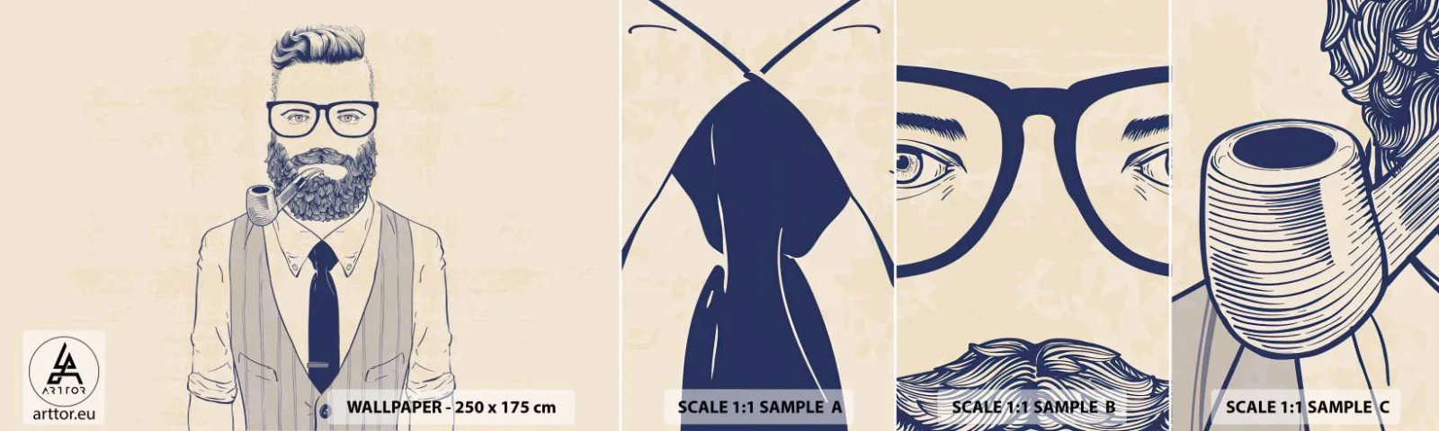 Mostră tapet autocolant Deluxe Sticker - Vesel, masculin și la modă - Om, Abstracția, țeavă - 100x30 cm