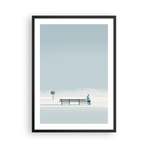 Poster în ramă neagră - persoană așezată pe o bancă într-un peisaj minimalist și liniștit. - 50x70cm - Da, aștept. - Decorațiune modernă pentru perete pentru living și dormitor ARTTOR