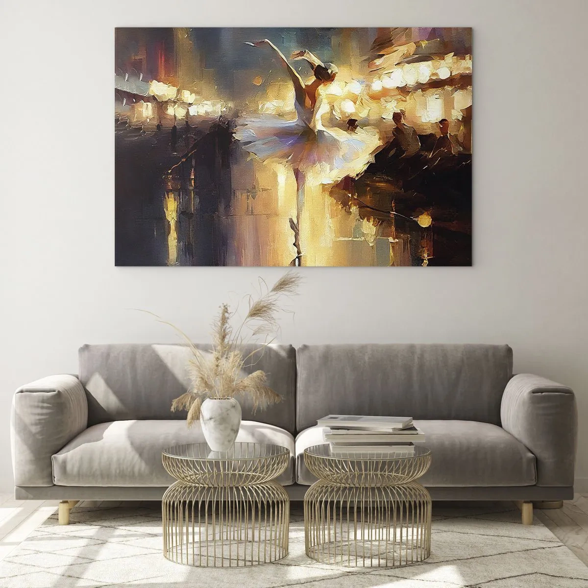 Tablou pe sticlă - Balerină în lumina luminilor orașului - 70x50cm - Un miracol în stradă - Decorațiune modernă pentru perete pentru living și dormitor ARTTOR