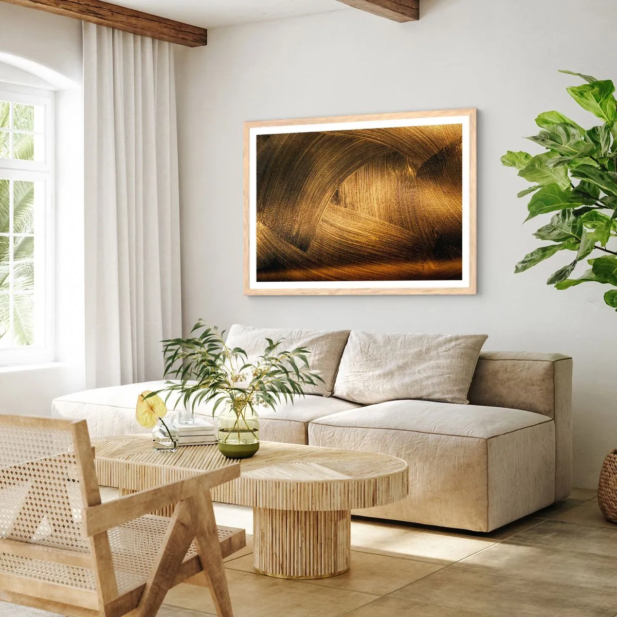 Poster în ramă de stejar deschis - Într-un labirint de aur - 100x70 cm