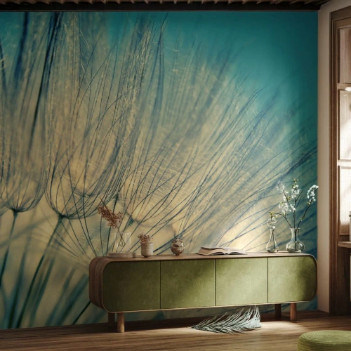 Tapet Standard Eco - Fotografie macro a unor semințe delicate de păpădie - 100x70cm - Așteptând vântul - Decorațiune modernă pentru perete pentru living și dormitor ARTTOR