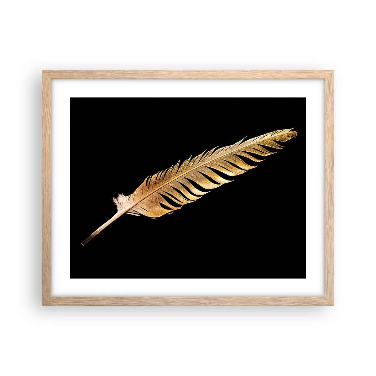 Poster în ramă de stejar deschis - Pană aurie perfectă - 50x40 cm
