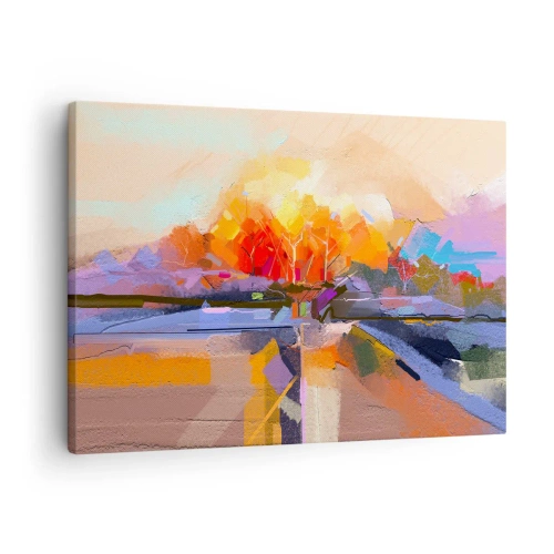 Tablou pe pânză Canvas - Un peisaj abstract cu culori intense de toamnă. - 70x50cm - A devenit toamnă - Decorațiune modernă pentru perete pentru living și dormitor ARTTOR
