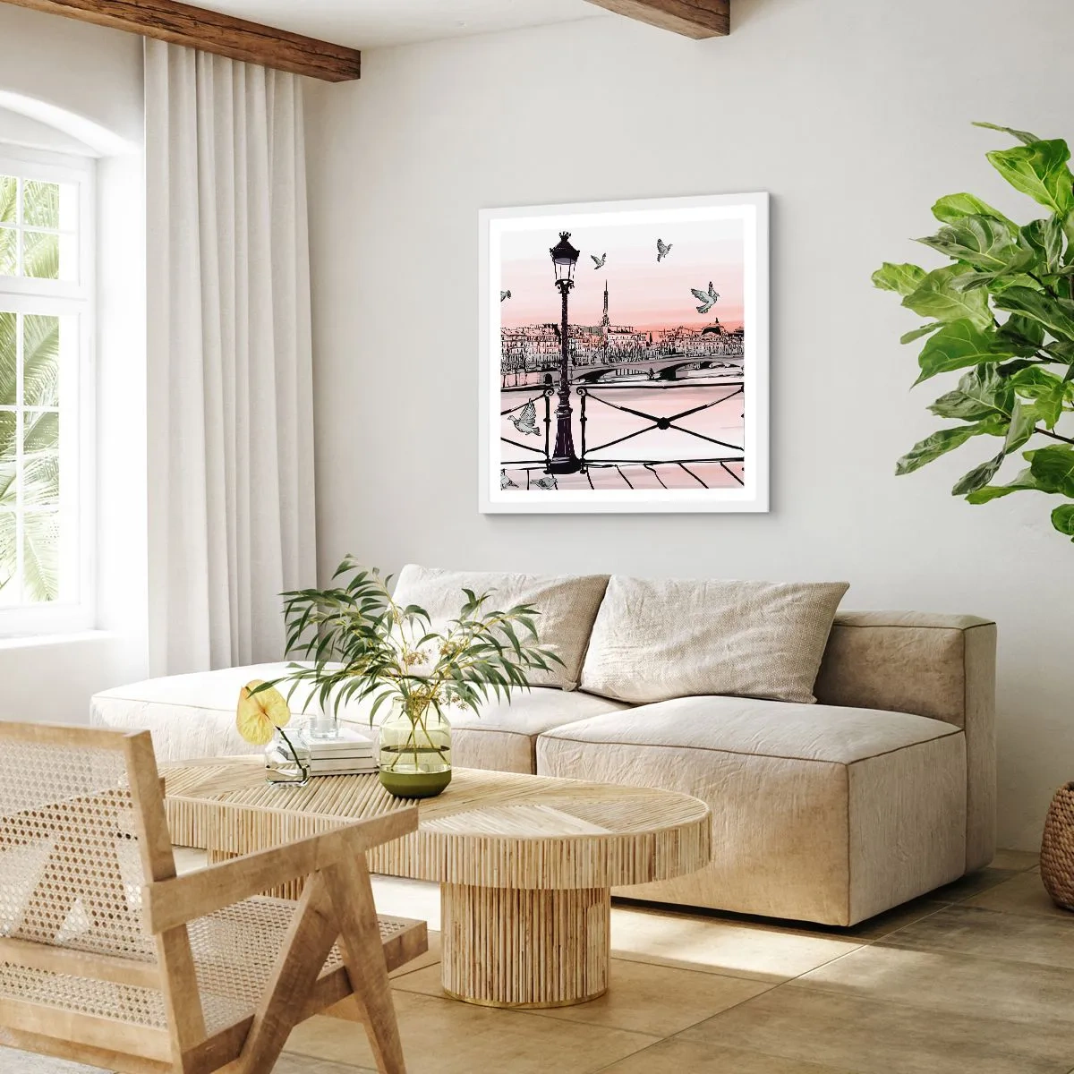 Poster în ramă albă - Deasupra acoperișurilor Parisului - 60x60 cm