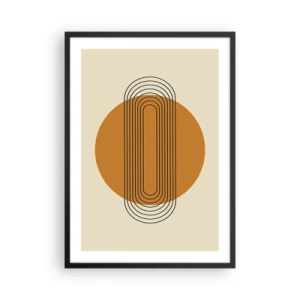 Poster în ramă neagră - Model geometric cu cercuri și linii portocalii - 50x70cm - Planul perfect - Decorațiune modernă pentru perete pentru living și dormitor ARTTOR