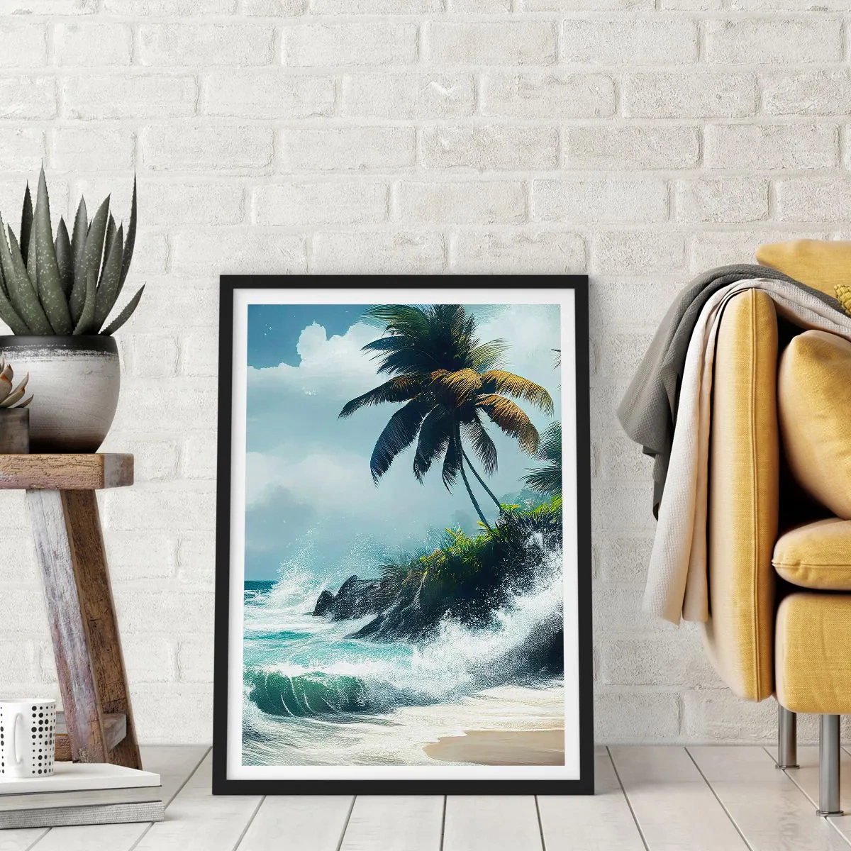 Poster în ramă neagră - Pe un țărm tropical - 70x100 cm