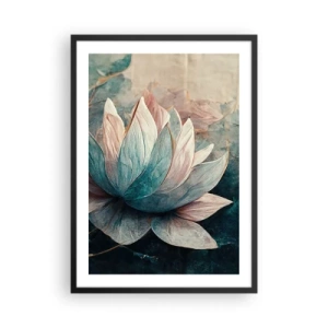 Poster în ramă neagră - O floare de lotus delicată cu o aură mistică - 50x70cm - Stele de lac - Decorațiune modernă pentru perete pentru living și dormitor ARTTOR