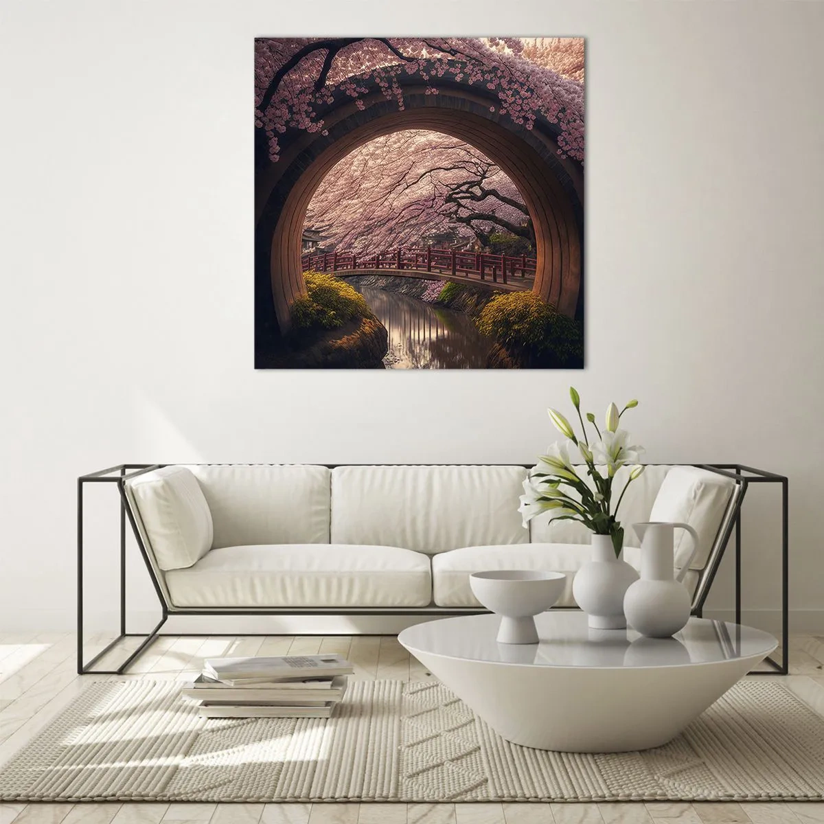 Tablou pe sticlă - Primăvara japoneză - 70x70 cm