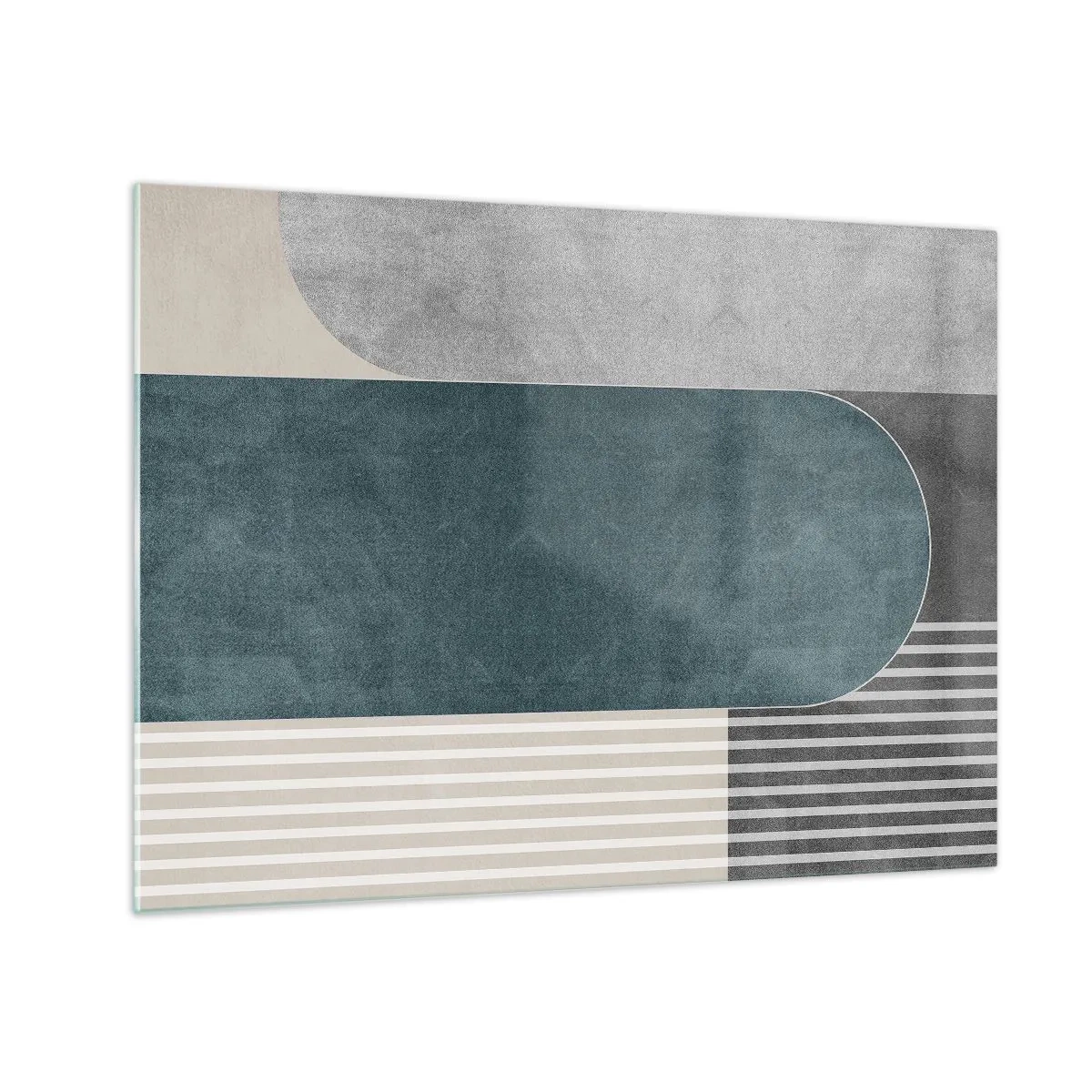 Tablou pe sticlă - Formă geometrică în nuanțe de gri, bej și verde - 70x50cm - Compoziție de nivel - Decorațiune modernă pentru perete pentru living și dormitor ARTTOR