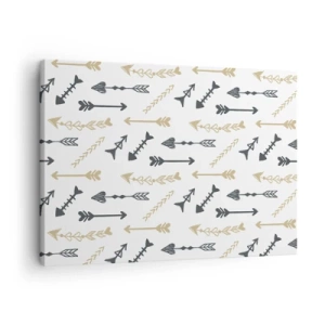 Tablou pe pânză Canvas - Un model minimalist cu săgeți în culori bej și gri. - 70x50cm - Visul arcașului - Decorațiune modernă pentru perete pentru living și dormitor ARTTOR