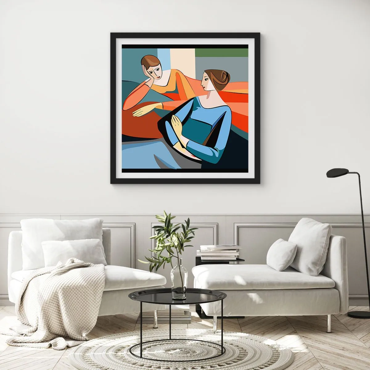 Poster în ramă neagră - Un moment de confidențe - 50x50 cm