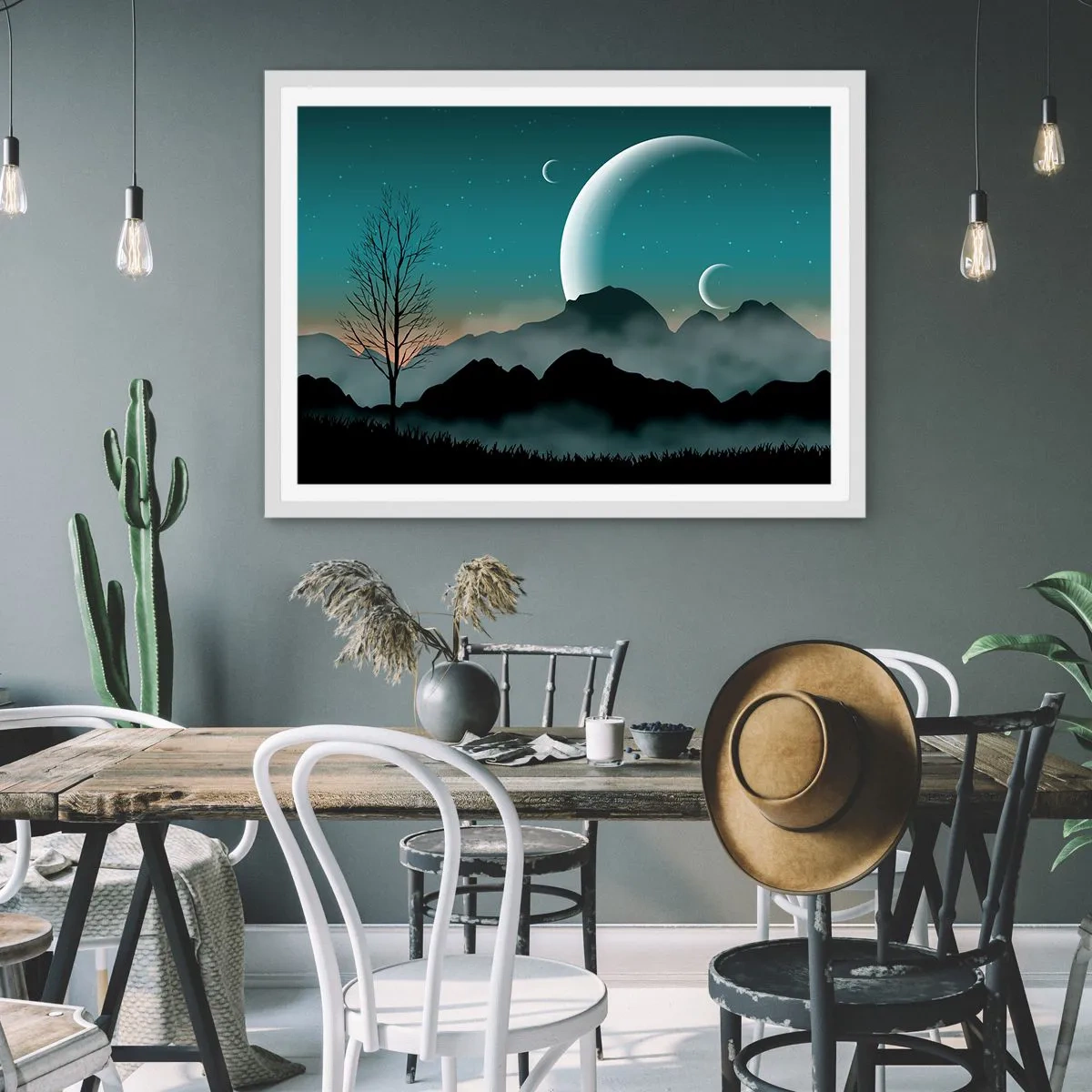 Poster în ramă albă - Carnavalul unei nopți înstelate - 100x70 cm