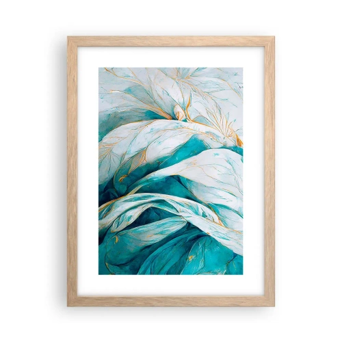 Poster în ramă de stejar deschis - Abstractul albastru cu motiv auriu - 30x40 cm