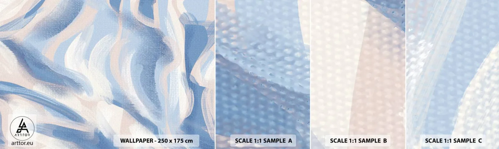 Mostră tapet autocolant Deluxe Sticker - Undele albastre - Pastel, Minimalism, Bucată - 100x30 cm