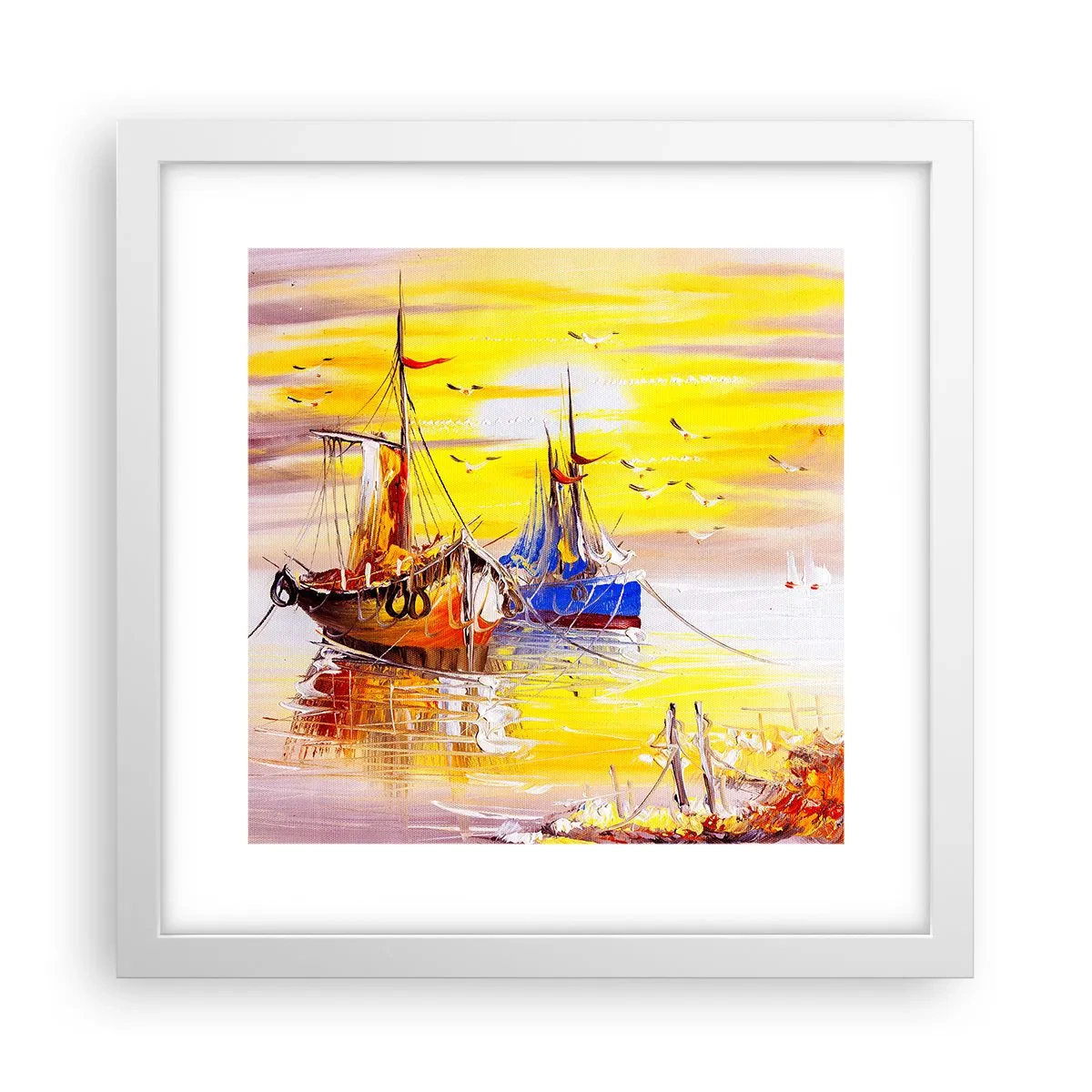 Poster în ramă albă - O binemeritată odihnă în port - 30x30 cm