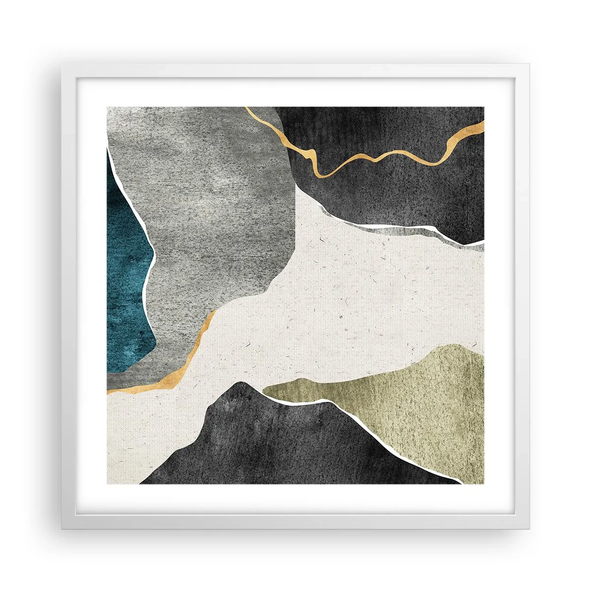 Poster în ramă albă - Compoziție mozaic cu fir de aur - 50x50 cm