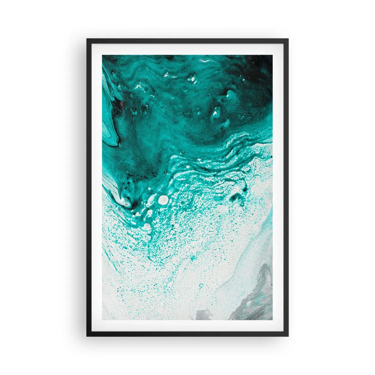 Poster în ramă neagră - Dizolvându-se în alb și turcoaz - 61x91 cm
