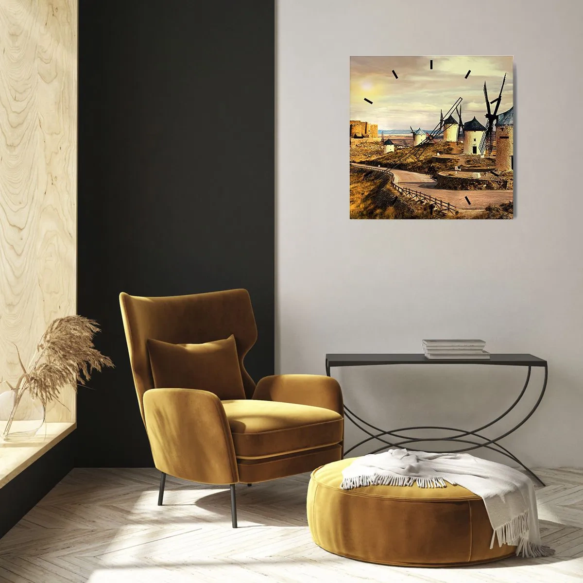 Ceas de perete - Ceas pe sticlă - Don Quijote apare imediat - 30x30 cm