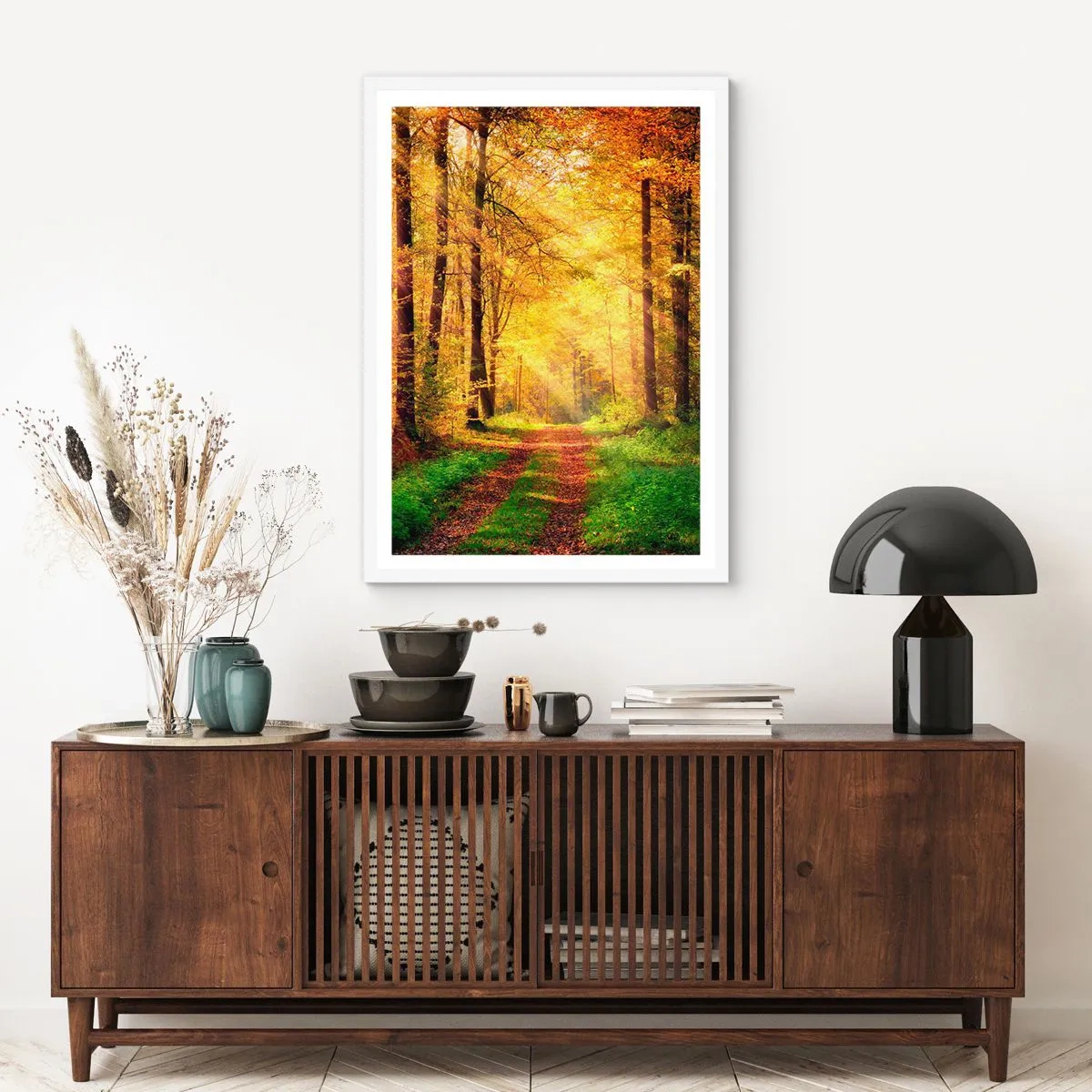 Poster în ramă albă - Tăcere de aur de pădure - 61x91 cm