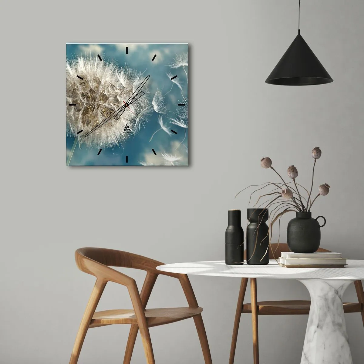 Ceas de perete - Ceas pe sticlă - Respirația unui înger - 40x40 cm