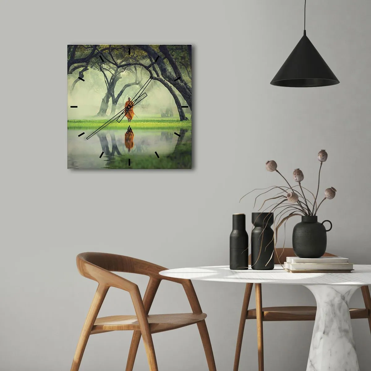 Ceas de perete - Ceas pe sticlă - Pe drumul spre iluminare - 30x30 cm