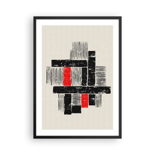 Poster în ramă neagră - Abstracție geometrică în negru, roșu și bej - 50x70cm - Roșu și negru - Decorațiune modernă pentru perete pentru living și dormitor ARTTOR