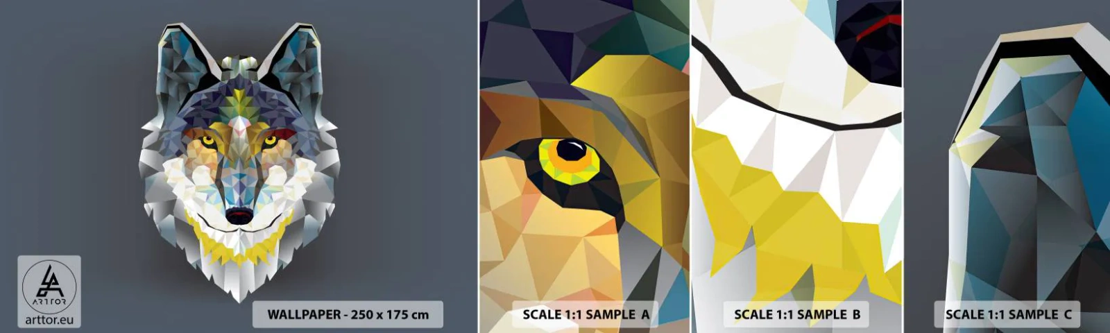 Mostră de Tapet Standard Eco - Ce știm despre lup - Abstracția, Lup, Animale - 100x30 cm