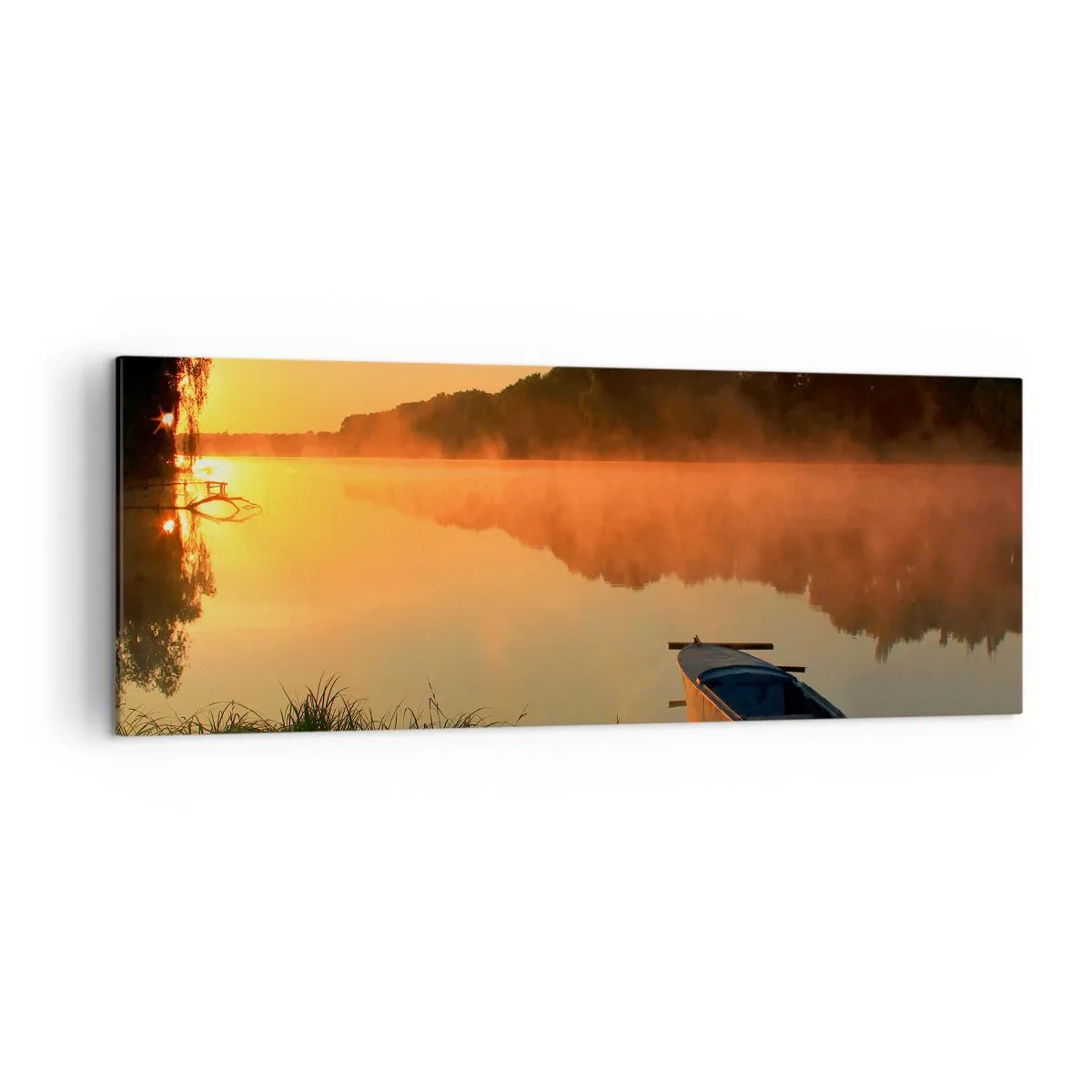 Tablou pe pânză - Răsăritul soarelui peste apă ca un strat de oglindă - 140x50 cm
