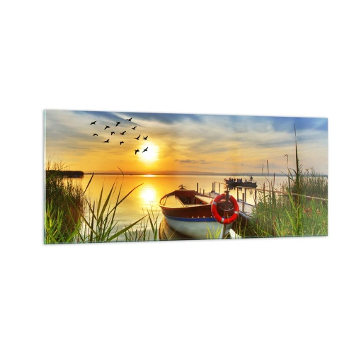Tablou pe sticlă - Cormoranii pleacă deja - 100x40 cm