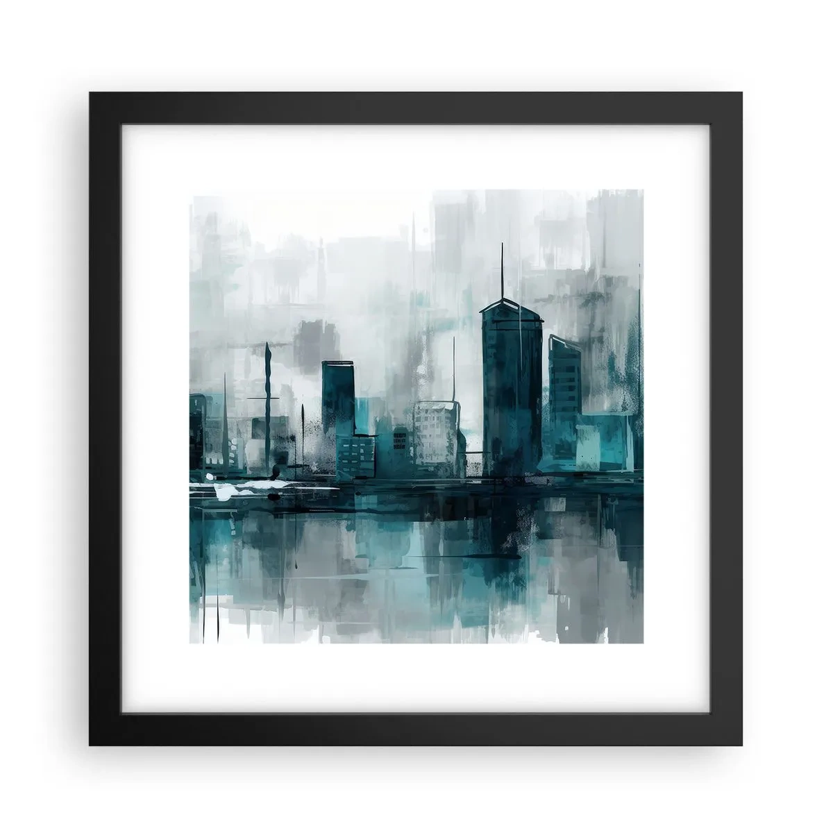 Poster în ramă neagră - Un oraș de culoarea ploii - 30x30 cm