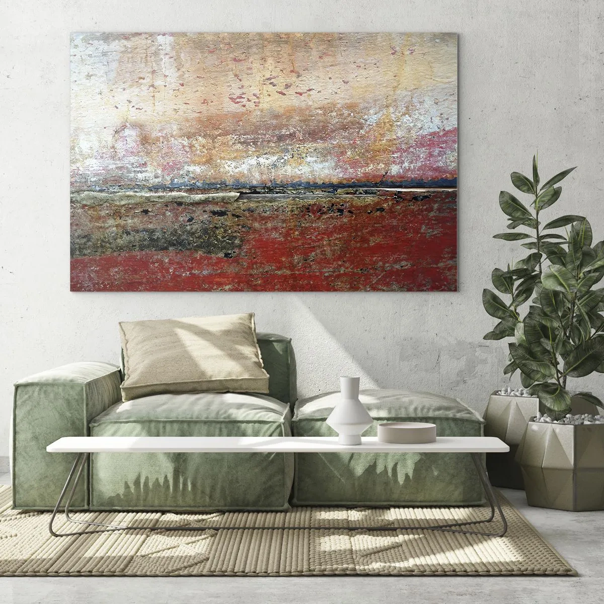 Tablou pe sticlă - Textură abstractă în nuanțe de roșu și ocru - 70x50cm - Oare este marea? - Decorațiune modernă pentru perete pentru living și dormitor ARTTOR