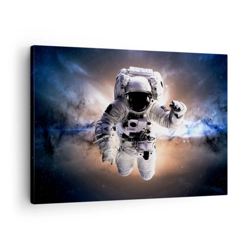 Tablou pe pânză Canvas - Astronautul în spațiu - 70x50cm - Salutări din spațiul cosmic - Decorațiune modernă pentru perete pentru living și dormitor ARTTOR